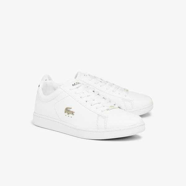 Lacoste Carnaby Evo Leather Platinum Sneakers - Tenisky Pánské Bílé / Bílé | CZ-7WdR68